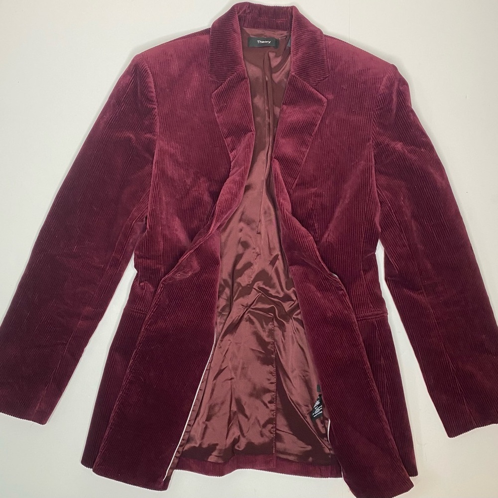 THEORY Power Jacket II Corduroy Deep Mulberry Blazer Sz 4 EUC - Picture 4 of 9